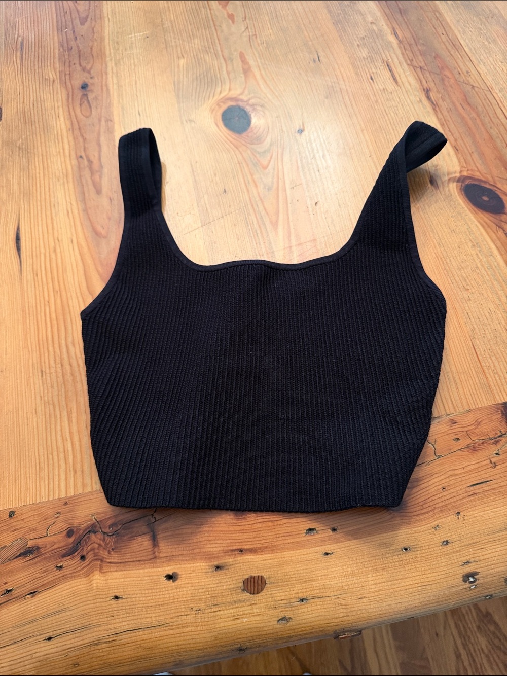 Babaton Black Ribbed Square-Neck Crop Tank